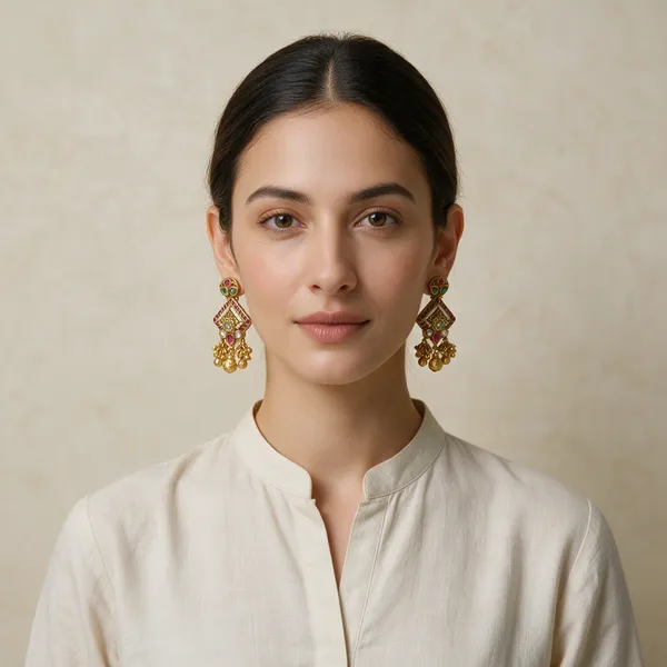 Gold_Toned_Multi_Stone_Floral_Drop_Earrings_For_Women