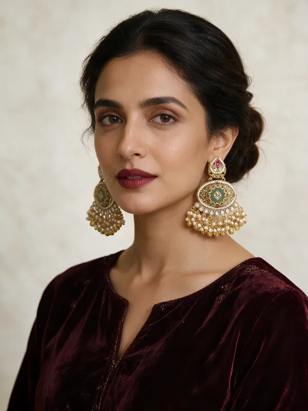 Gold-Toned_Green_Enamel_Pearl_Jhumka_Chandbali_Earrings_For_Women