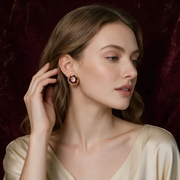 Gold-Toned_Ruby_Red_Crystal_Halo_Stud_Earrings_For_Women