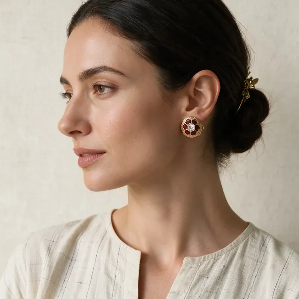 Gold-Toned_Ruby_Red_Crystal_Halo_Stud_Earrings_For_Women