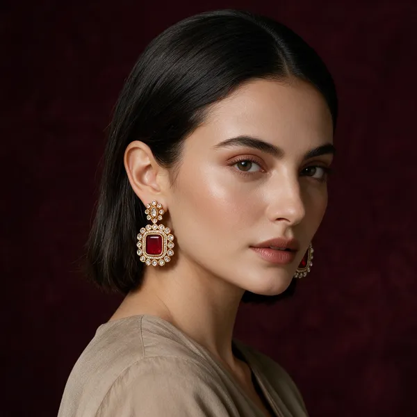 Gold-Toned_Red_Crystal_Interchangeable_Multicolor_Stone_Earrings_For_Women