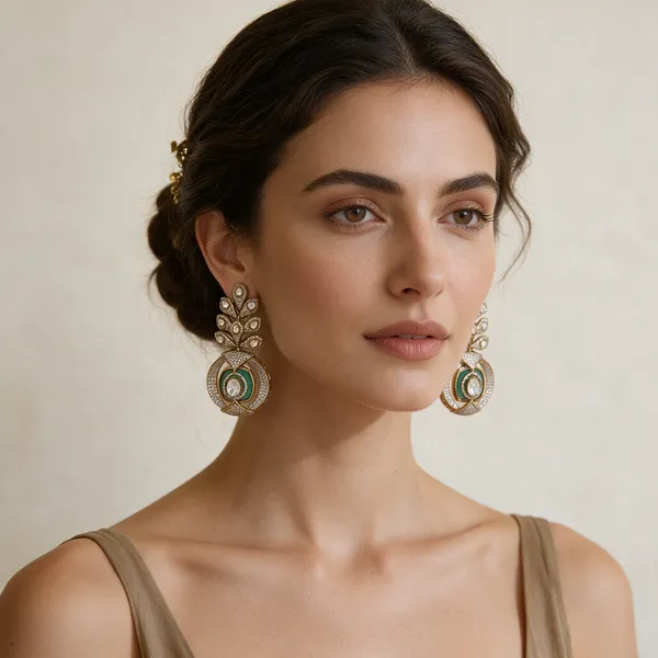 Antique_Gold-Toned_Mint_Green_Kundan_Leaf_Motif_Drop_Earrings_For_Women