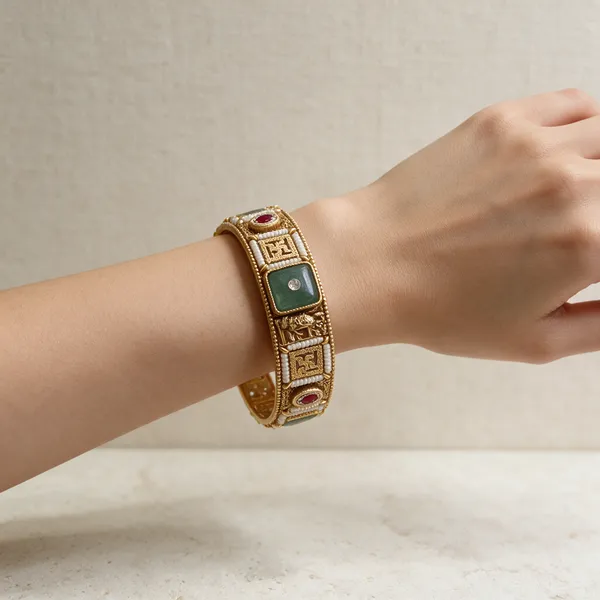 Gold-Toned_Copper_Alloy_Kundan_Green_Ruby_Stone_Bangles_For_Women