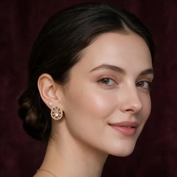 Gold-Toned_Copper_Alloy_Oval_Crystal_Stud_Earrings_For_Women