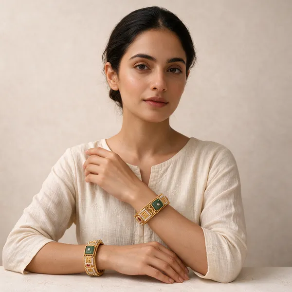 Gold-Toned_Copper_Alloy_Kundan_Green_Ruby_Stone_Bangles_For_Women