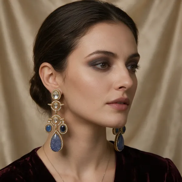 Gold-Toned_Copper_Alloy_Blue_Stone_Chandelier_Drop_Earrings_For_Women