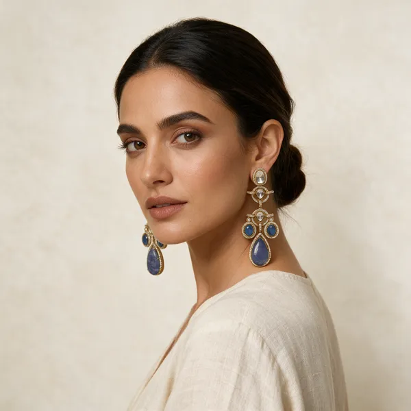 Gold-Toned_Copper_Alloy_Blue_Stone_Chandelier_Drop_Earrings_For_Women