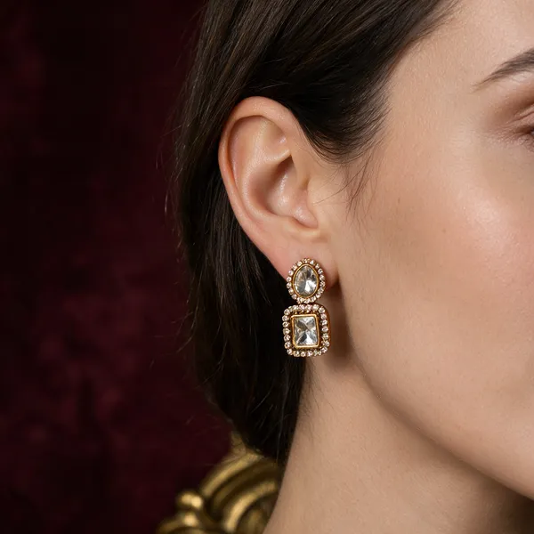 Gold-Toned_Copper_Alloy_Cream_Crystal_Stone_Rectangular_Stud_Earrings_For_Women