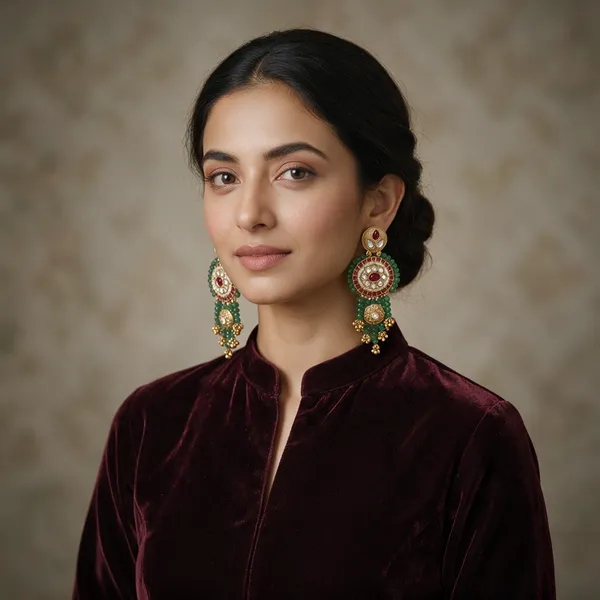 Gold-Toned_Copper_Alloy_Kundan_Green_Beaded_Long_Drop_Earrings_For_Women