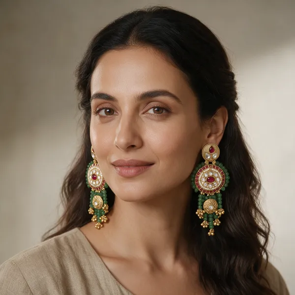 Gold-Toned_Copper_Alloy_Kundan_Green_Beaded_Long_Drop_Earrings_For_Women