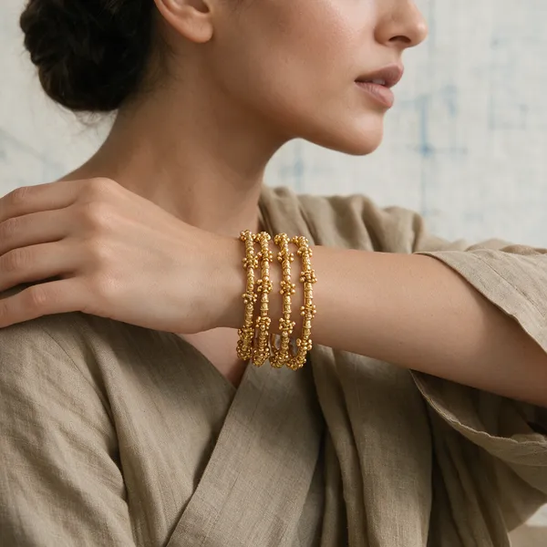 Gold-Toned_Copper_Alloy_Twisted_Wire_Beaded_Bangle_Bracelet_For_Women