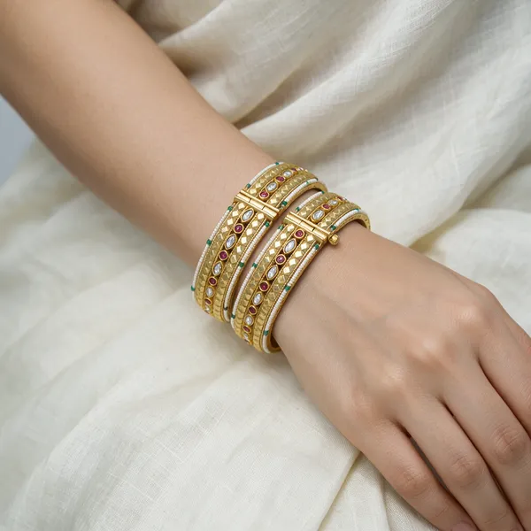 Gold-Toned_Copper_Alloy_Kundan_Pearl_Ruby_Green_Stone_Bangles_For_Women