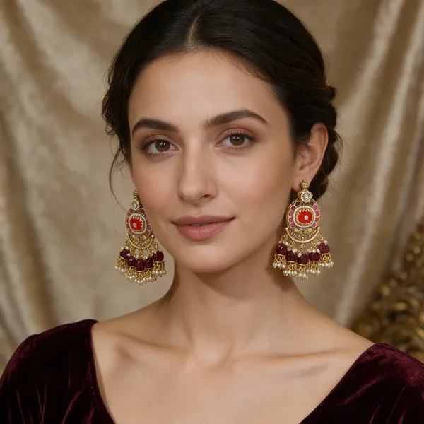 Gold-Toned_Copper_Alloy_Red_Pearl_Jhumka_Earrings_For_Women