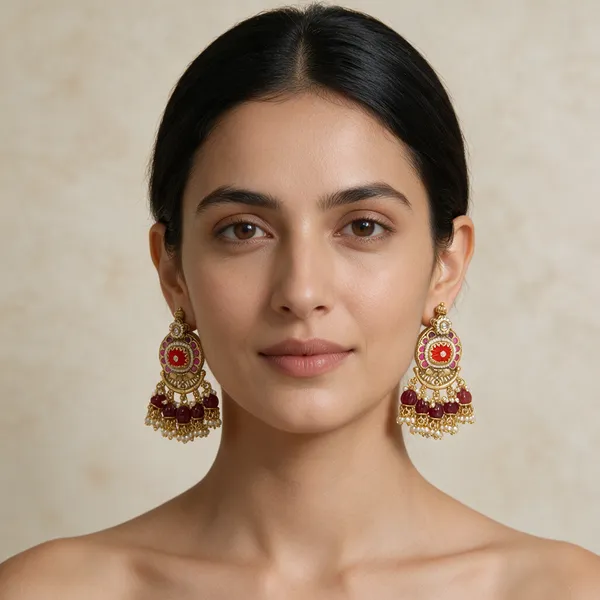 Gold-Toned_Copper_Alloy_Red_Pearl_Jhumka_Earrings_For_Women