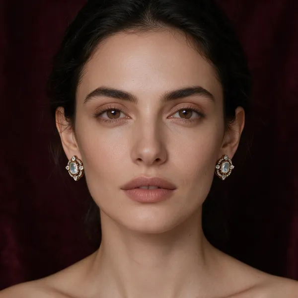 Cream_Silver-Toned_Copper_Alloy_Crystal_Oval_Stud_Earrings_For_Women