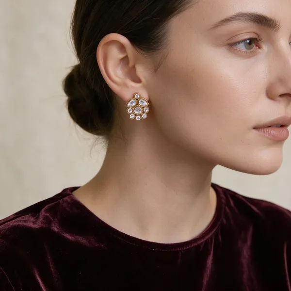 Gold-Toned_Copper_Alloy_Floral_Crystal_Stud_Earrings_For_Women