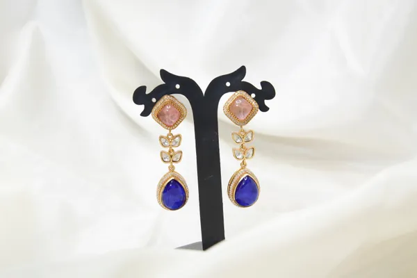 Gold-Toned_Copper_Alloy_Blue_Pink_Crystal_Drop_Earrings_For_Women