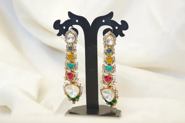 Gold-Toned_Multicolor_Kundan_Stone_Long_Dangling_Earrings_For_Women