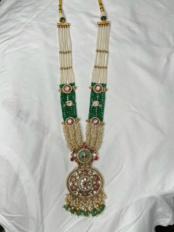 Multicolor_Gold-Toned_Alloy_Pearl_Beaded_Long_Necklace_Set_For_Women