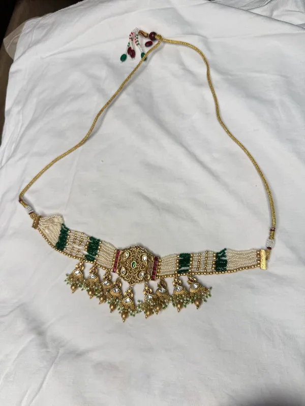 Multicolor_Pearl_Green_Stone_Choker_Necklace_Set_For_Women