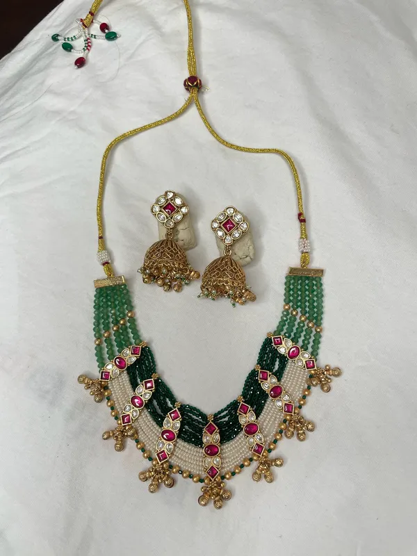 Green_White_Beaded_Antique_Gold_Necklace_Set_With_Jhumka_Earrings_For_Women