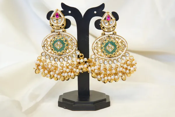 Gold-Toned_Green_Enamel_Pearl_Jhumka_Chandbali_Earrings_For_Women