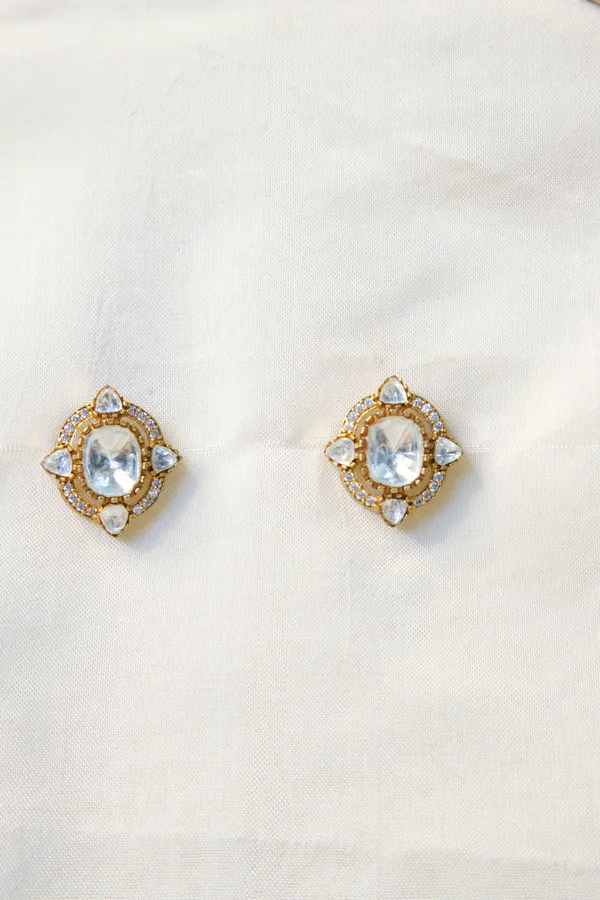 Gold-Toned_Copper_Alloy_White_Crystal_Diamond-Shape_Stud_Earrings_For_Women
