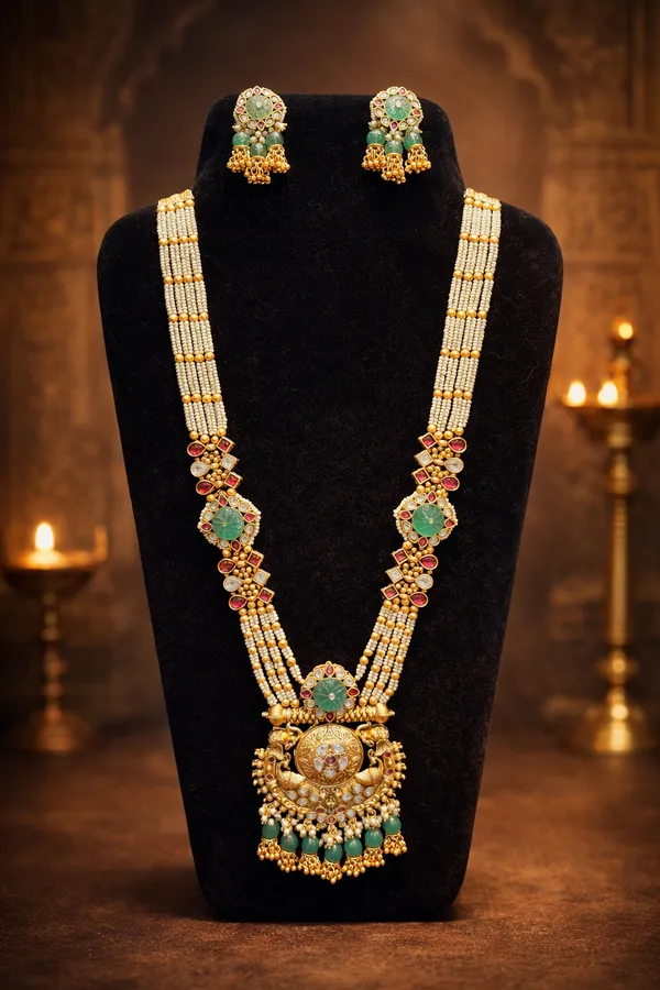 Green_Gold-Toned_Alloy_Pearl_Stone_Beaded_Necklace_Set_For_Women