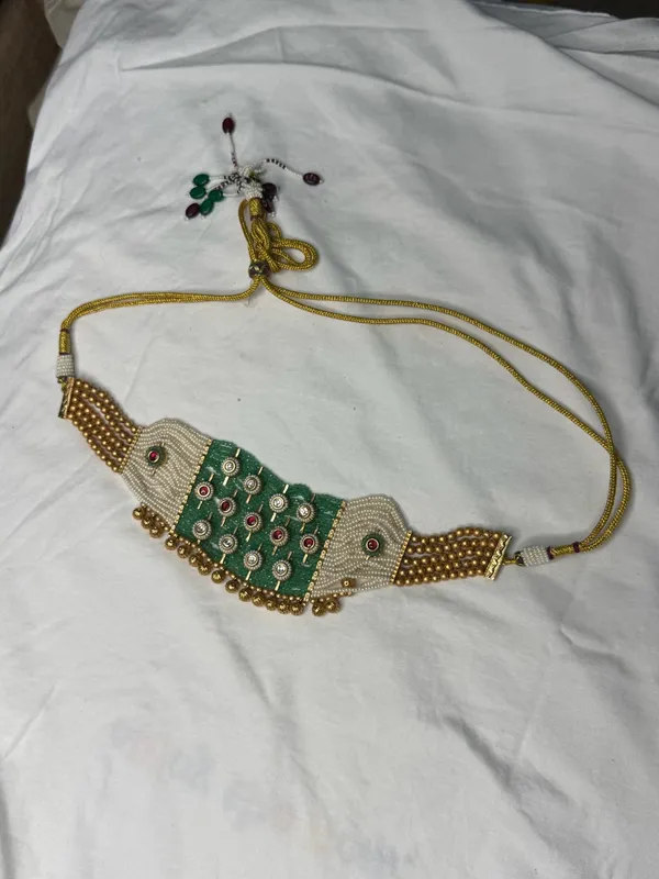 Multicolor_Green_Gold_Beaded_Choker_Necklace_Set_With_Jhumka_Earrings_For_Women