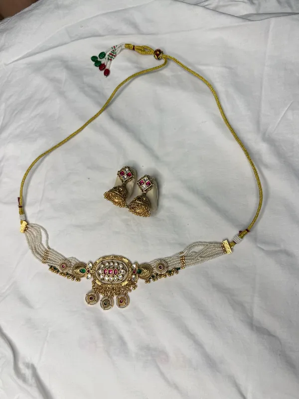 Multicolor_Antique_Gold_Kundan_Beaded_Necklace_Jhumka_Set_For_Women
