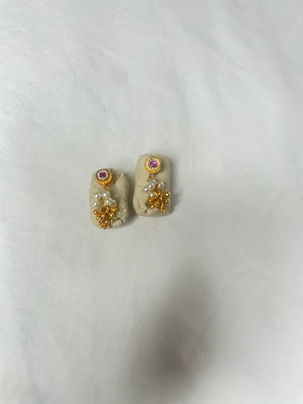 Antique_Gold_Pearl_&_Pink_Stone_Pendant_Necklace_Set_With_Earrings_For_Women