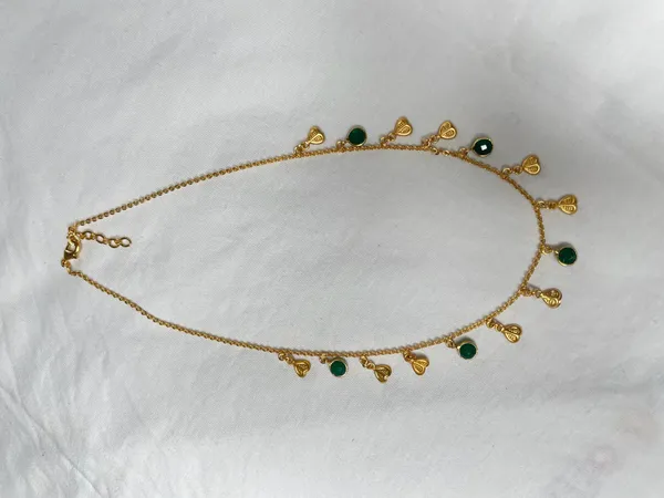 Gold-Toned_Cream_Green_Stone_Charm_Necklace_Set_For_Women