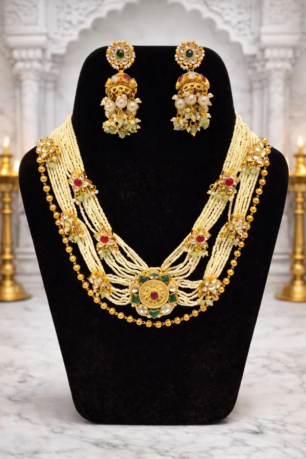 Multicolor_Antique_Gold_Kundan_Pearl_Necklace_Set_With_Jhumka_Earrings_For_Women