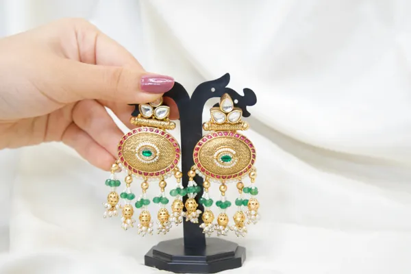 Multicolor_Alloy_Kundan_Green_Pearl_Chandbali_Earrings_For_Women