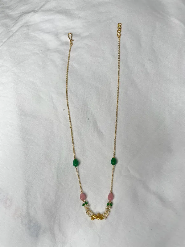 Multicolor_Gold_Pink_Green_Beaded_Necklace_Earrings_Set_For_Women