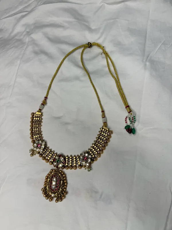 Multicolor_Antique_Gold-Toned_Necklace_Set_With_Jhumka_Earrings_For_Women