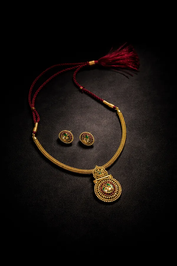 Multicolor_Antique_Gold_Kundan_Green_Stone_Necklace_Set_For_Women