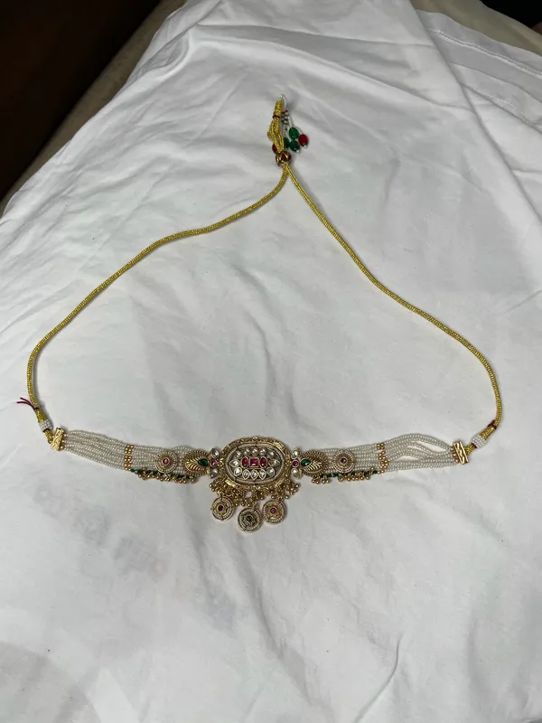 Multicolor_Antique_Gold_Beaded_Choker_Jhumka_Necklace_Set_For_Women
