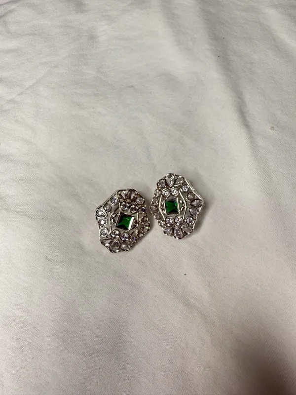 Silver_Green_Stone_Crystal_Border_Push_Back_Earrings_For_Women