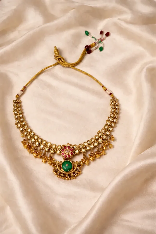 Antique_Gold-Toned_Copper_Alloy_Kundan_Green_Stone_Necklace_Set_For_Women