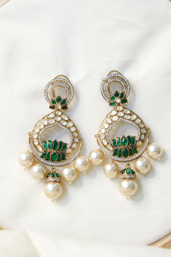 Gold-Toned_Emerald_Lotus_Kundan_Pearl_Drop_Earrings_For_Women