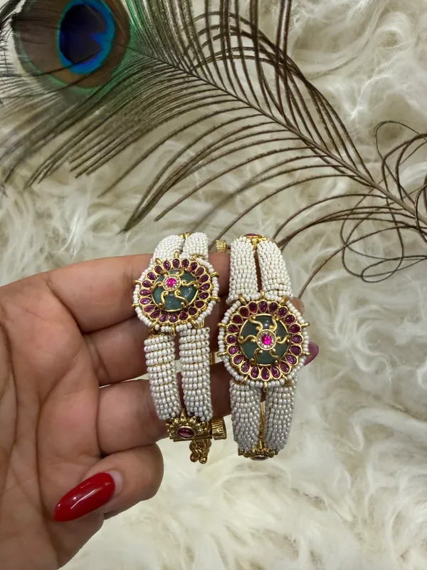 White_Pearl_Multi-Strand_Stone_Studded_Bangles_For_Women