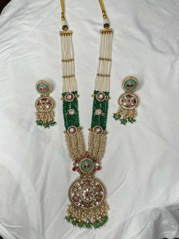 Multicolor_Gold-Toned_Alloy_Pearl_Beaded_Long_Necklace_Set_For_Women