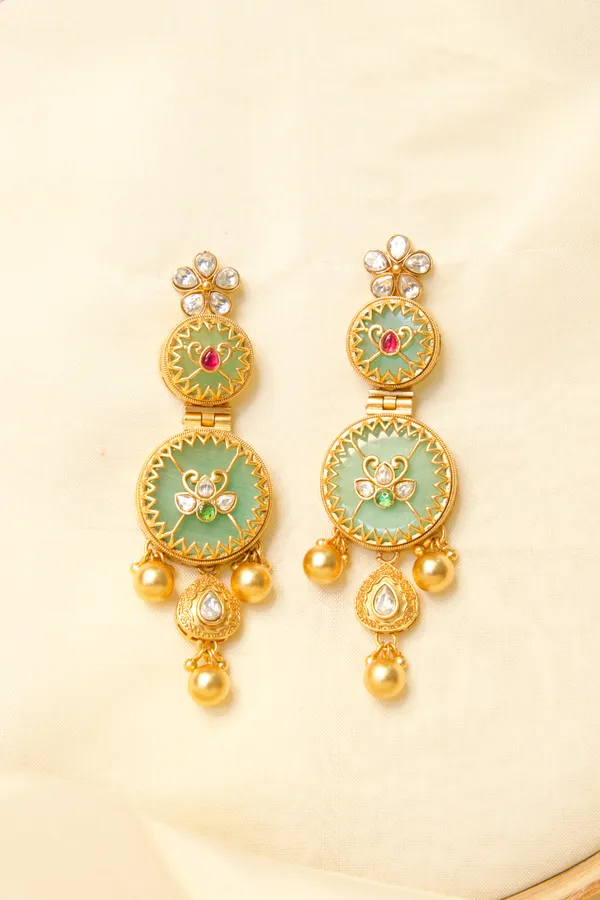 Multicolor_Gold_Toned_Mint_Green_Kundan_Pearl_Drop_Earrings_For_Women