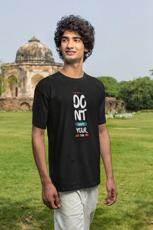 Don't_Waste_Your_Time_Motivational_Black_T-Shirt