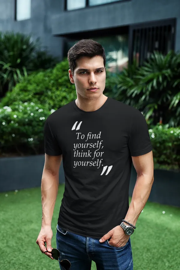 Motivational_Quote_Black_T-Shirt_-_'To_Find_Yourself,_Think_For_Yourself'