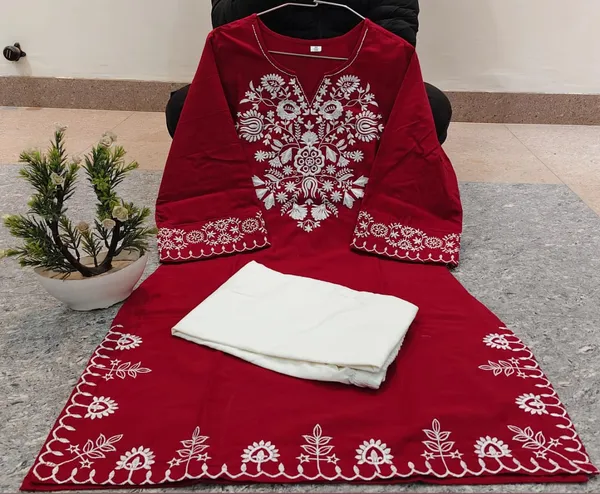 Embroidery_Red_Cotton_Kurta_Set_with_Palazzo_Pants
