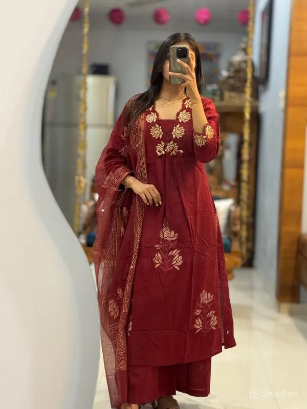 Maroon_Cotton_Printed_Kurta_Pant_Set_with_Dupatta_for_Women_|_Elegant_Ethnic_Wear