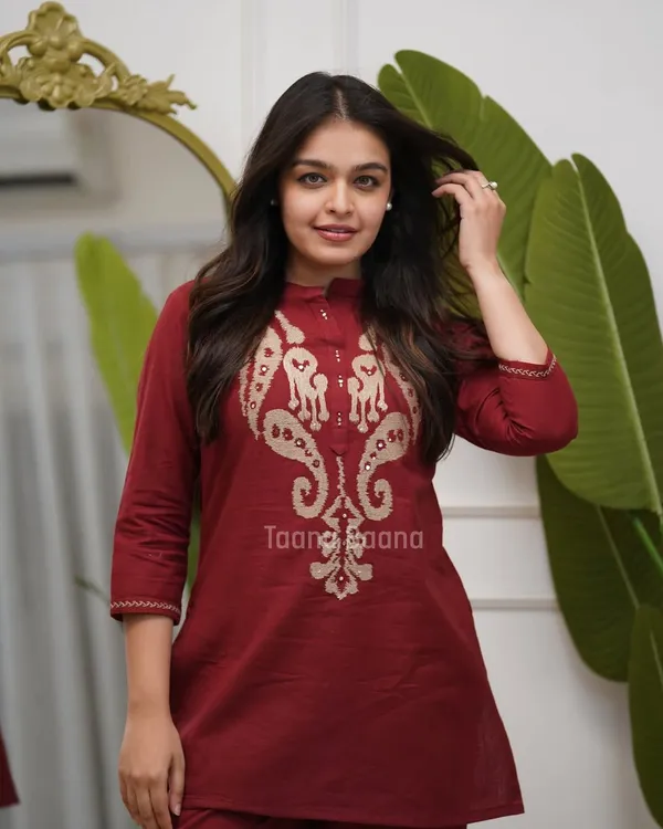 Maroon_Embroidered_Co-Ord_Set_for_Women_|_Elegant_Kurti_Pant_Set
