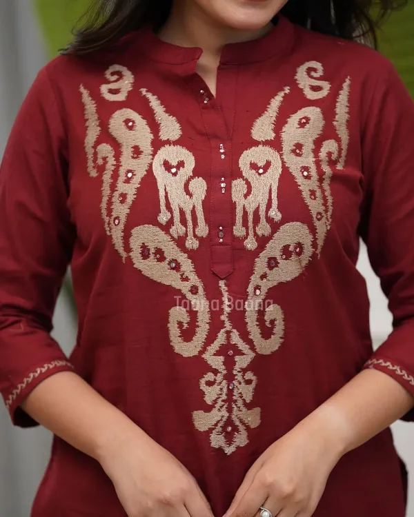 Maroon_Embroidered_Co-Ord_Set_for_Women_|_Elegant_Kurti_Pant_Set